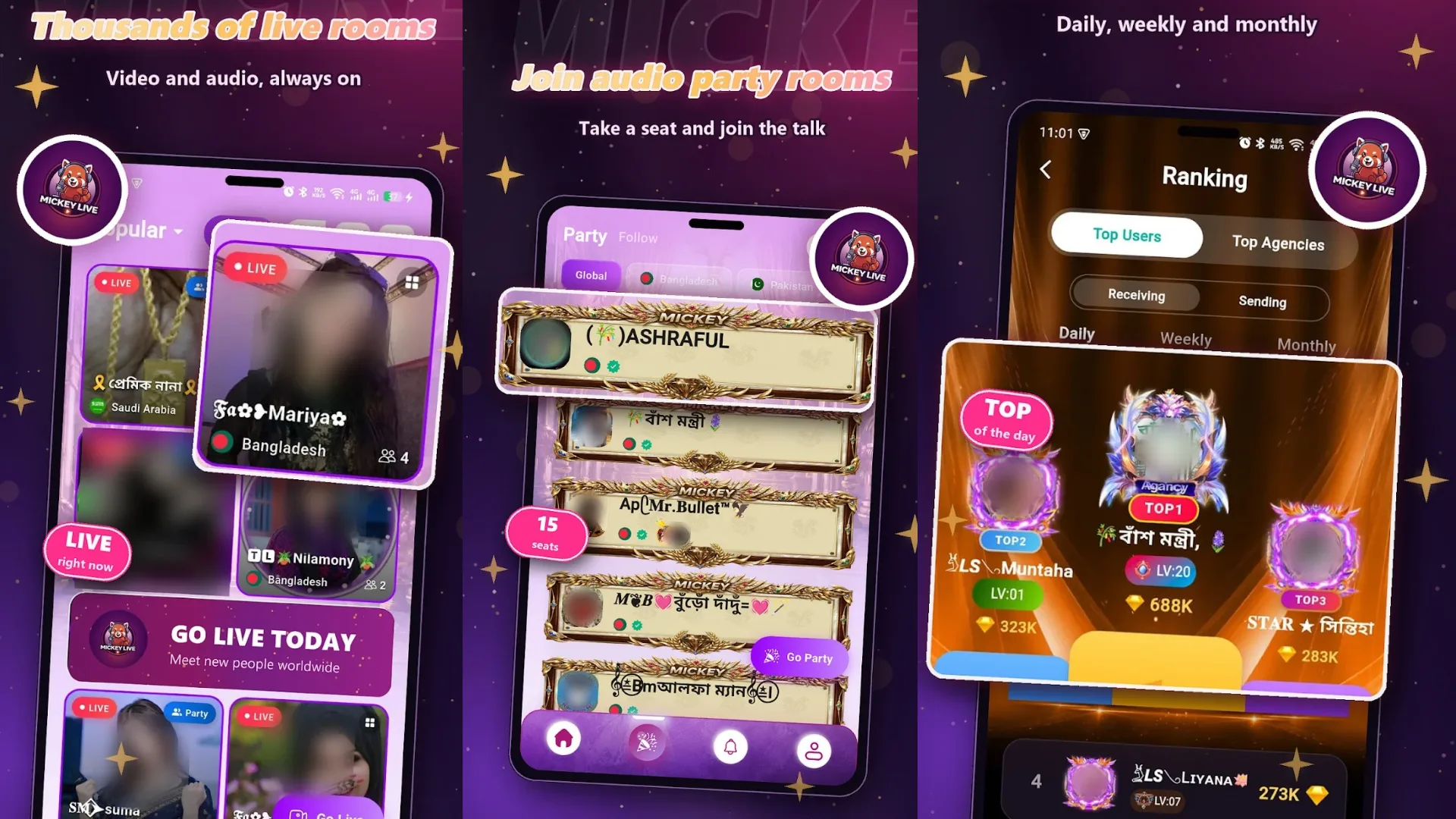 Mickey Live.Group Voice Chat Room, King Star – Voice Chat Room, Live streaming, PK Battel